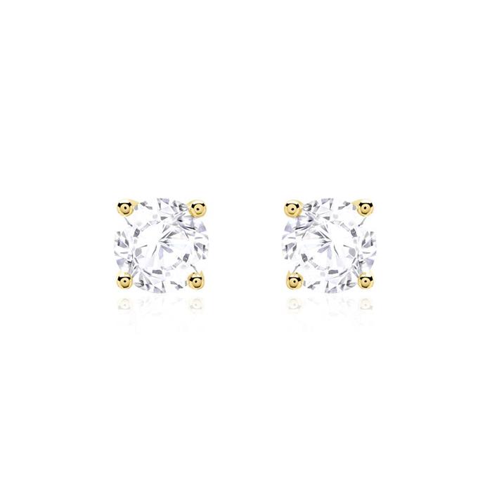 Ladies white topaz stud earrings in 14K yellow gold