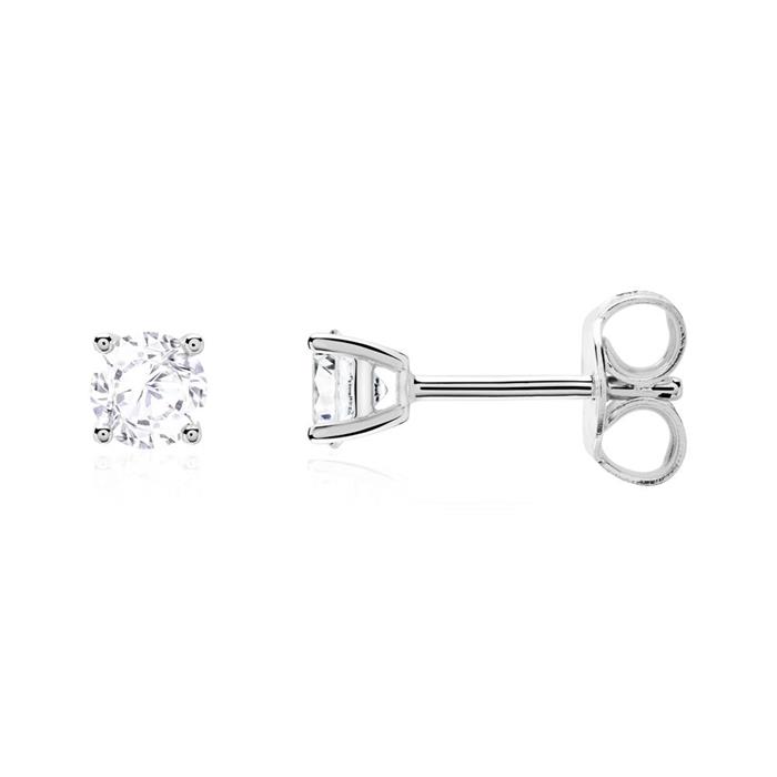 Stud earrings for ladies in 14K white gold, white topaz