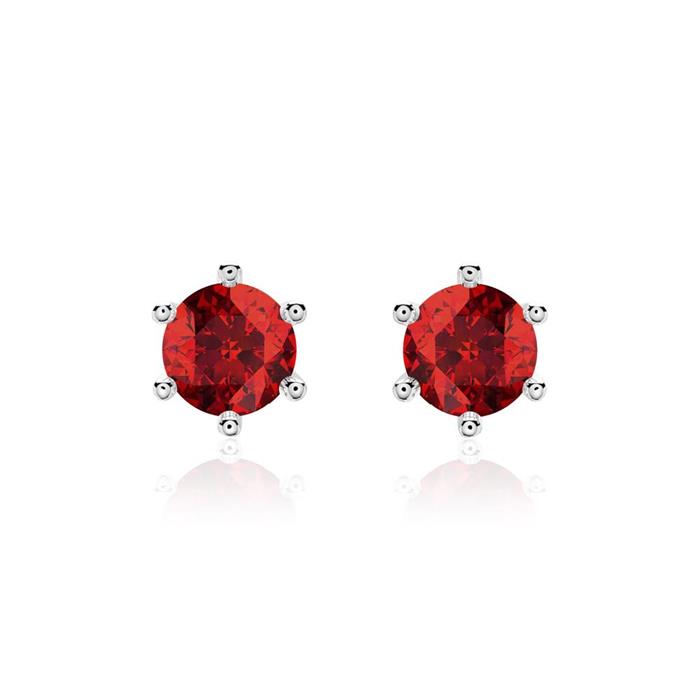 Garnet ladies ear studs in 14K white gold