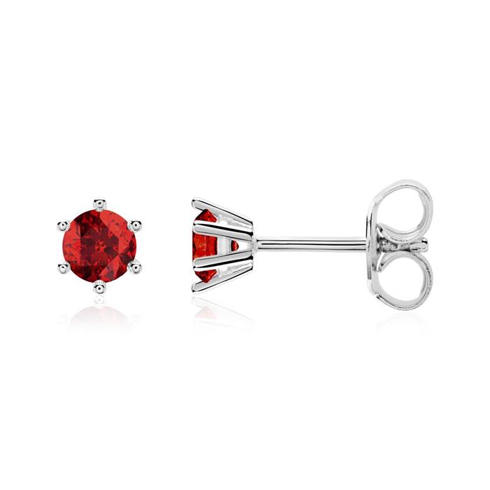 Garnet ladies ear studs in 14K white gold