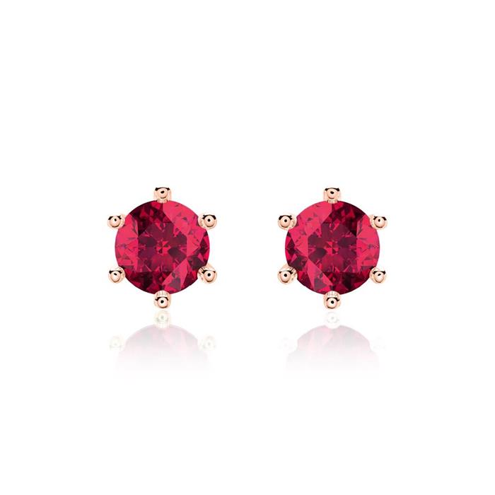 Ladies stud earrings in 14K rose gold with rubies