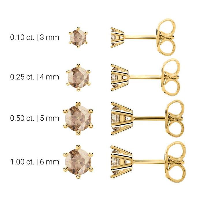Ladies stud earrings in 14 carat gold with smoky quartz