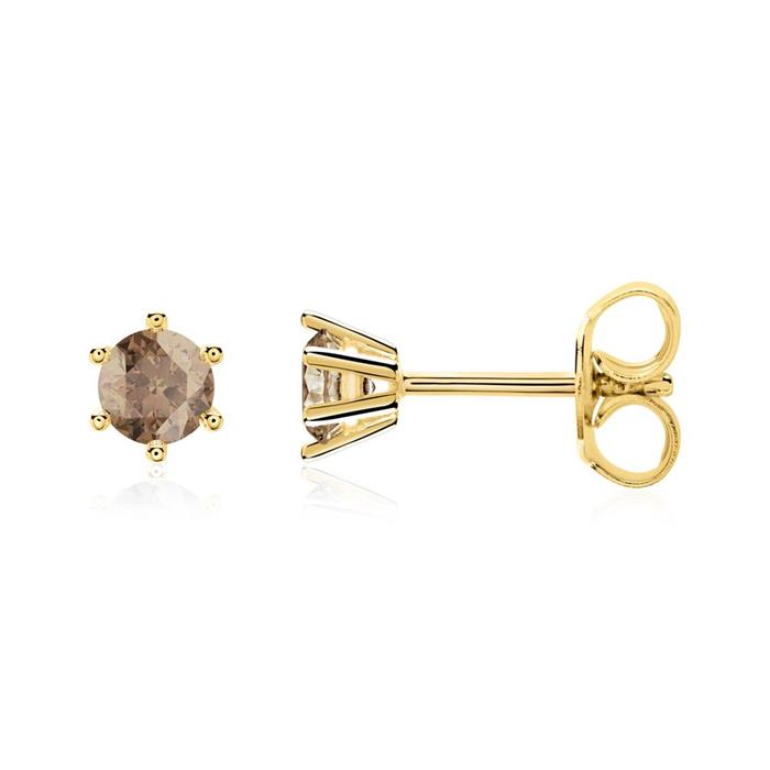 Ladies stud earrings in 14 carat gold with smoky quartz