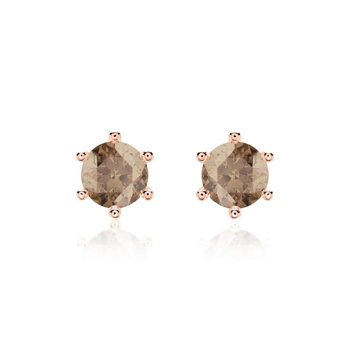 14K rose gold ladies stud earrings with smoky quartz