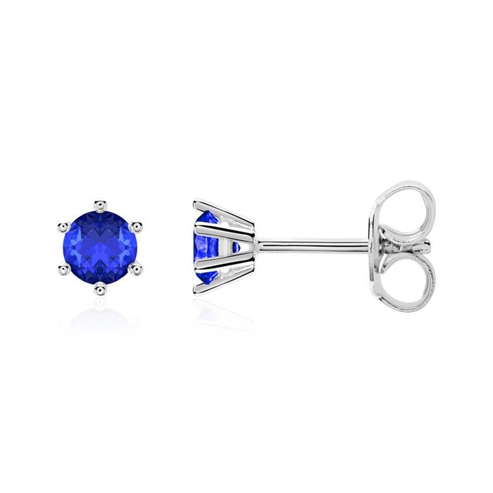 Stud earrings for ladies in 14K white gold with sapphires