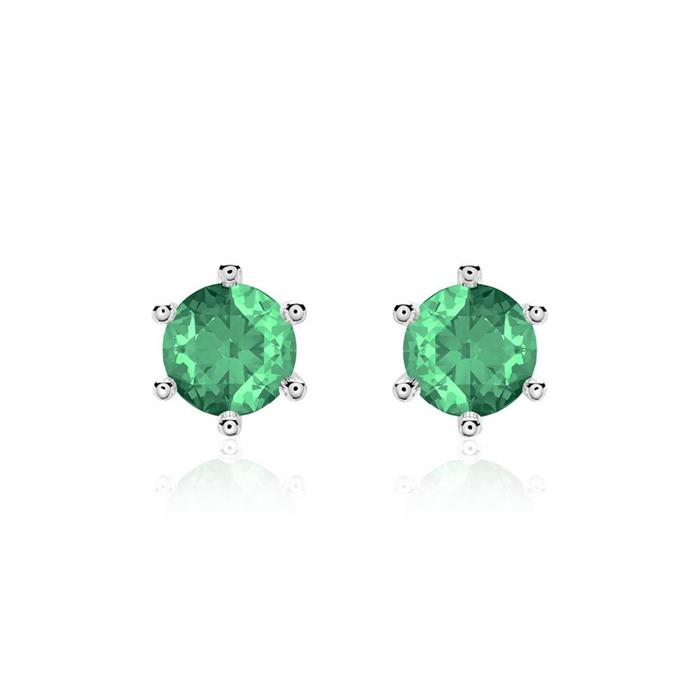 Stud earrings for ladies in 14 carat white gold, emeralds