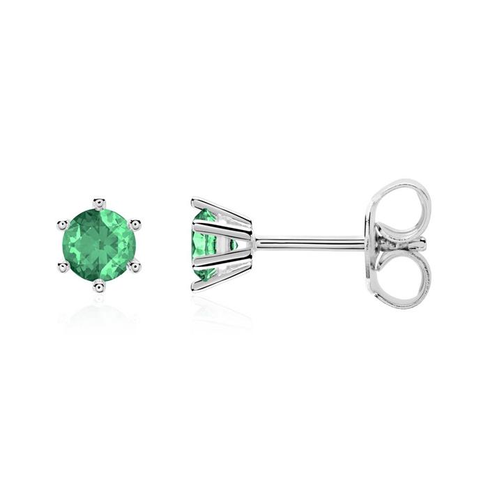 Stud earrings for ladies in 14 carat white gold, emeralds