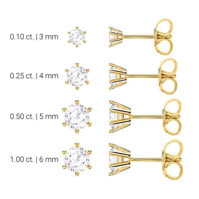 Ladies white topaz stud earrings in 14 carat yellow gold