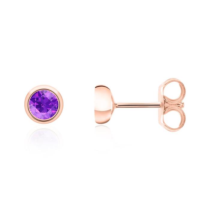 Ladies stud earrings in 14K rose gold with amethysts