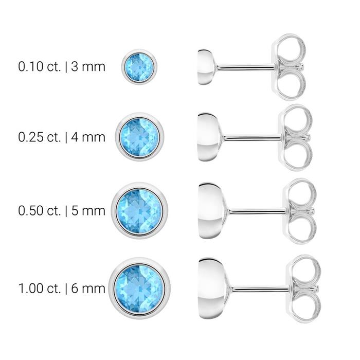 Blue topaz stud earrings for ladies in 14 carat white gold