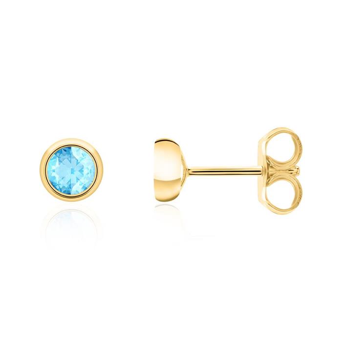 Blue topaz stud earrings for ladies in 14K gold