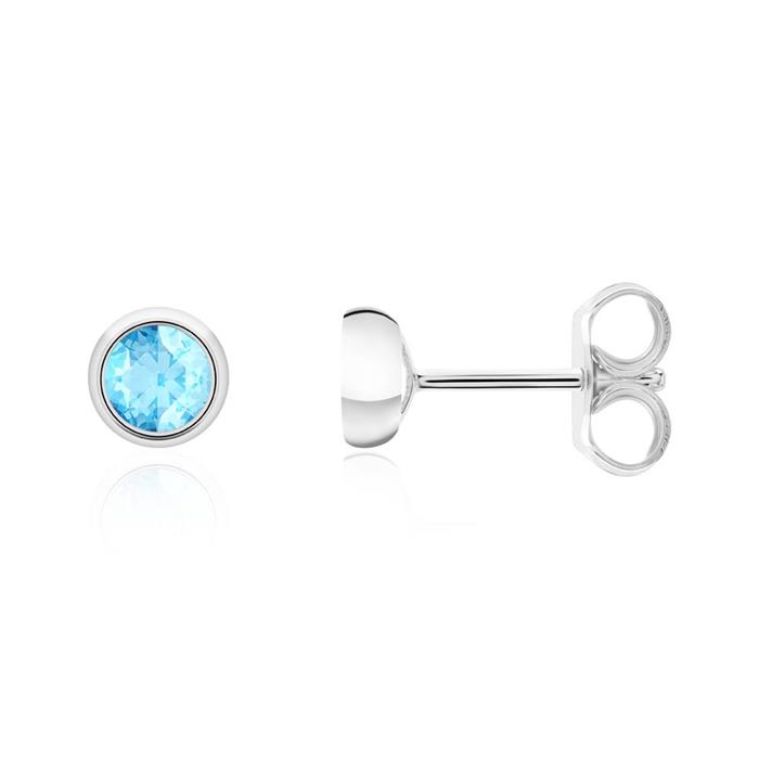 Blue topaz stud earrings for ladies in 14 carat white gold