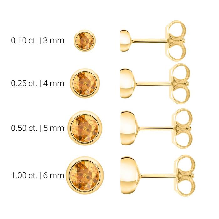 Ladies ear studs in 14K gold with citrines