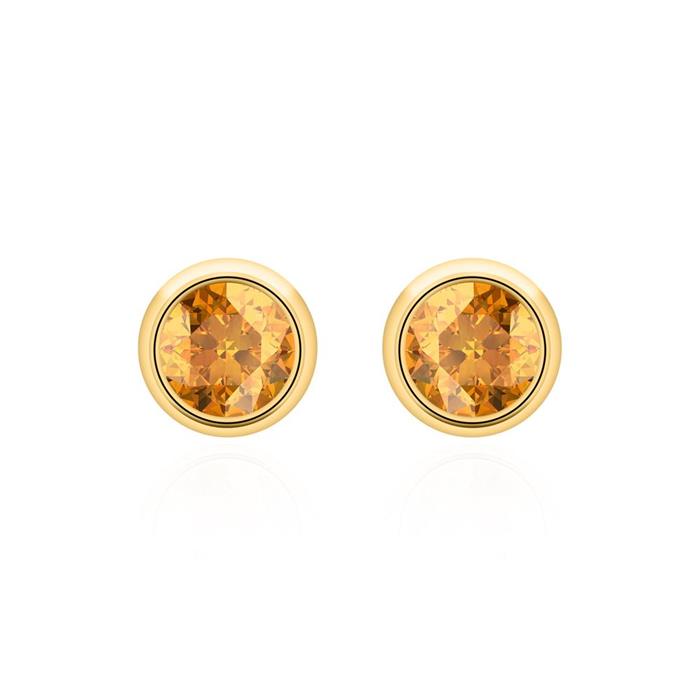 Ladies ear studs in 14K gold with citrines