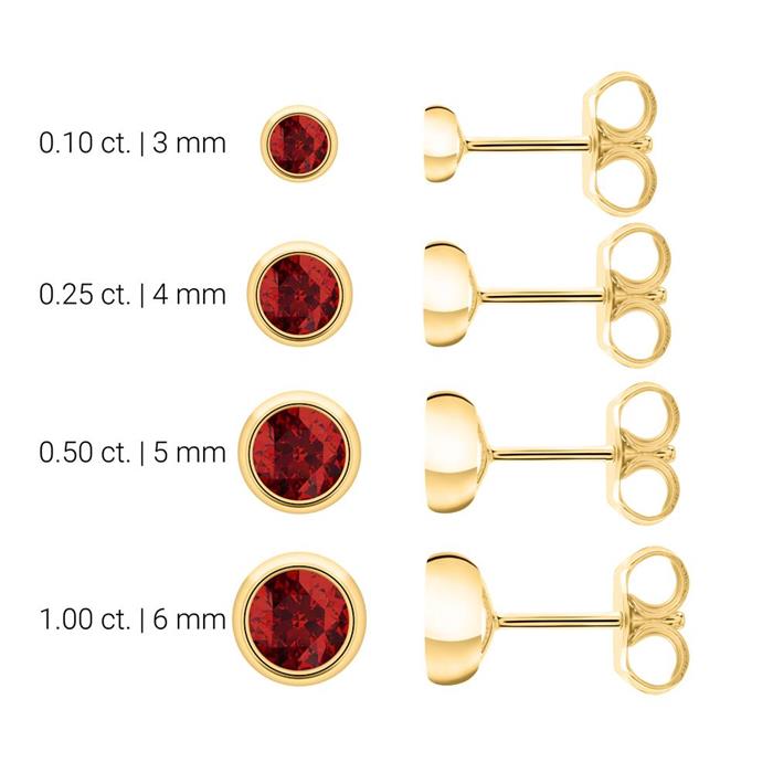 Garnet ear studs for ladies in 14K gold