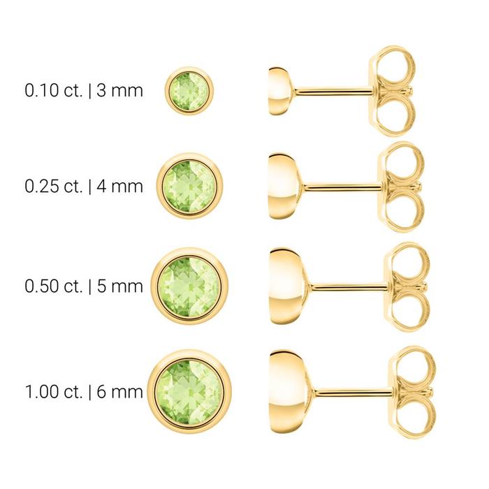 14K gold ear studs for ladies with peridots