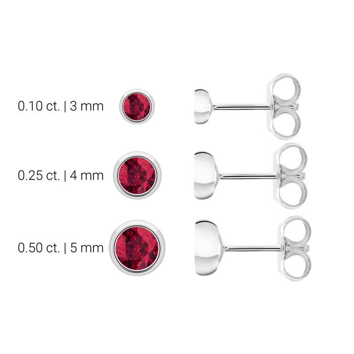 14K white gold stud earrings for ladies with rubies