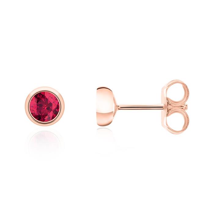 Ladies stud earrings in 14K rose gold with rubies