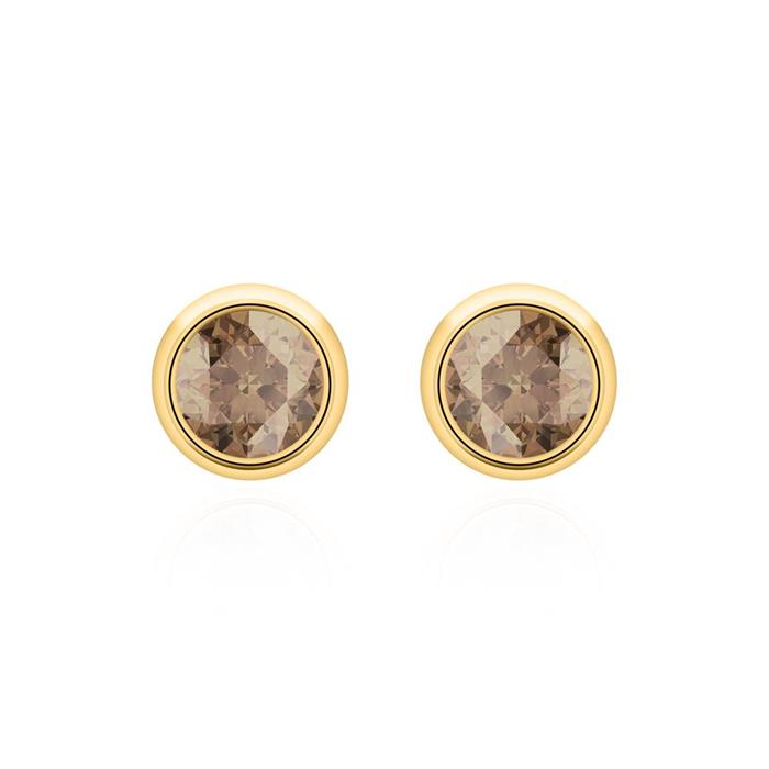 Smoky quartz ear jewellery for ladies in 14 carat gold