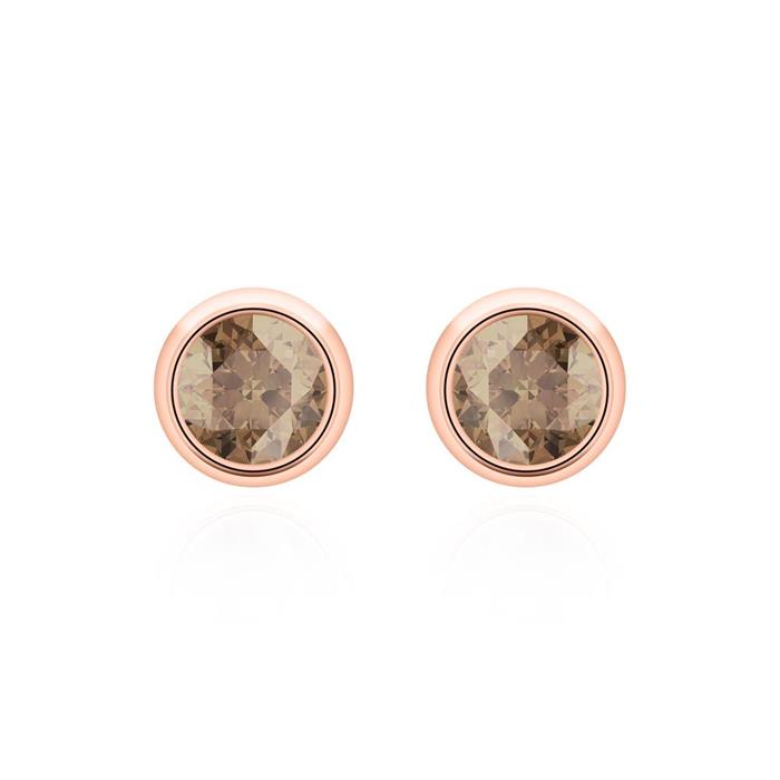 14K rose gold stud earrings for women with smoky quartz