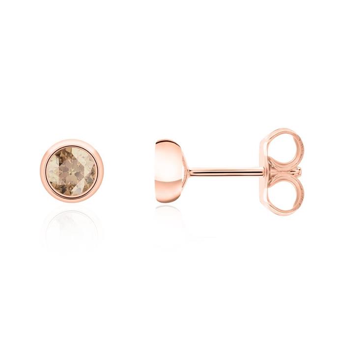 14 quilates pendientes de oro rosa para mujer con cuarzo ahumado