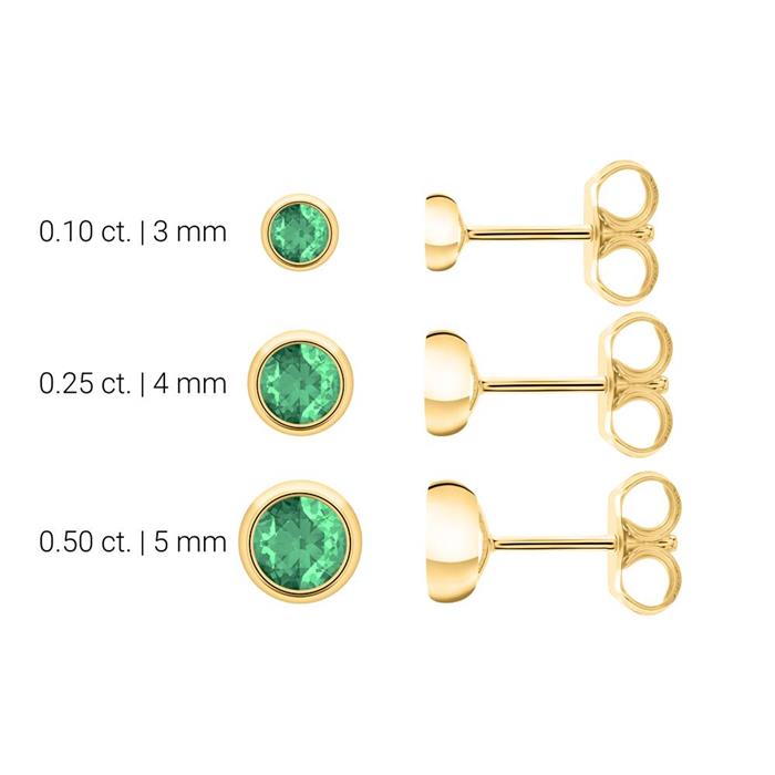 Ladies ear studs in 14K yellow gold with emeralds