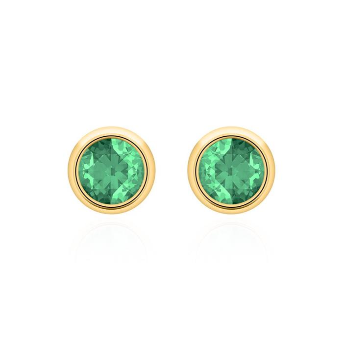 Ladies ear studs in 14K yellow gold with emeralds