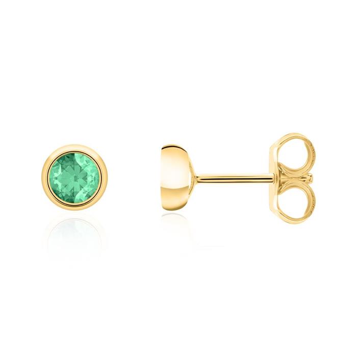 Ladies ear studs in 14K yellow gold with emeralds