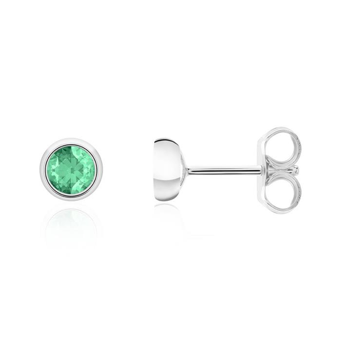 Ladies ear studs in 14K white gold with emeralds