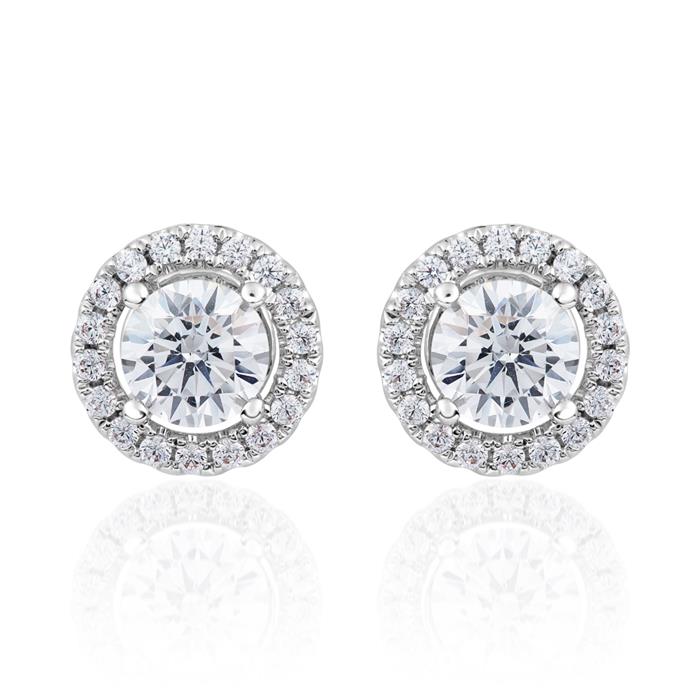 Halo diamond stud earrings in white gold or platinum