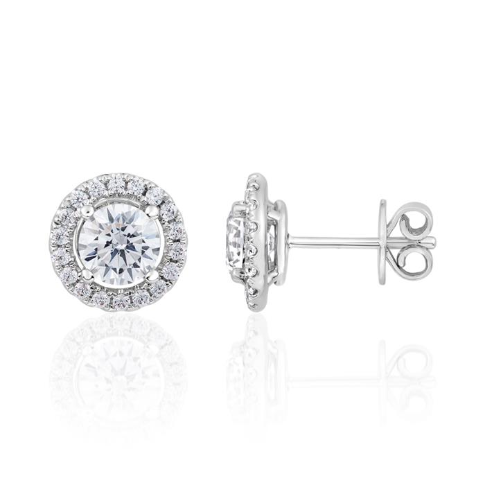 Halo diamond stud earrings in white gold or platinum