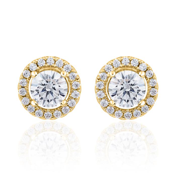 Halo stud earrings with lab grown diamonds in yellow gold