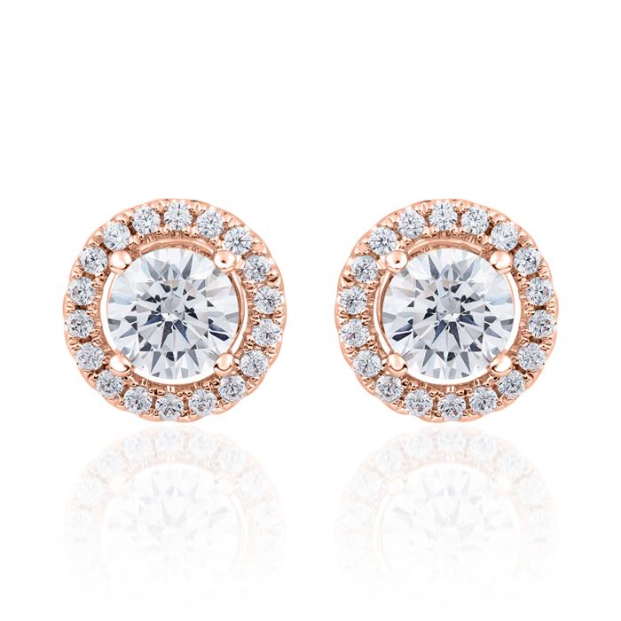 Ladies' ear stud halo with lab grown diamonds, rose gold