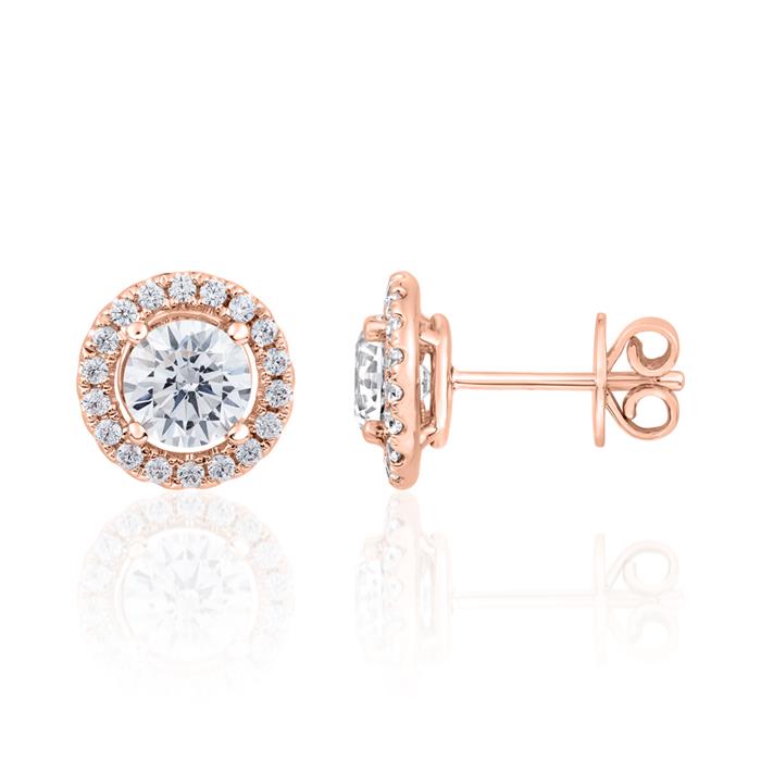 Ladies' ear stud halo with lab grown diamonds, rose gold