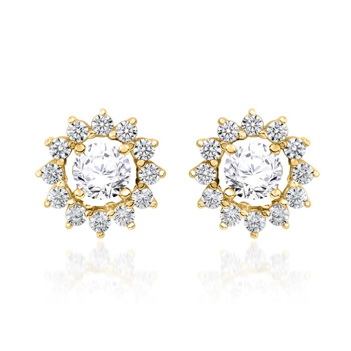 Halo stud earrings with diamonds in yellow gold