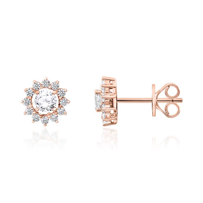 Pendientes Halo de oro rosa con diamantes