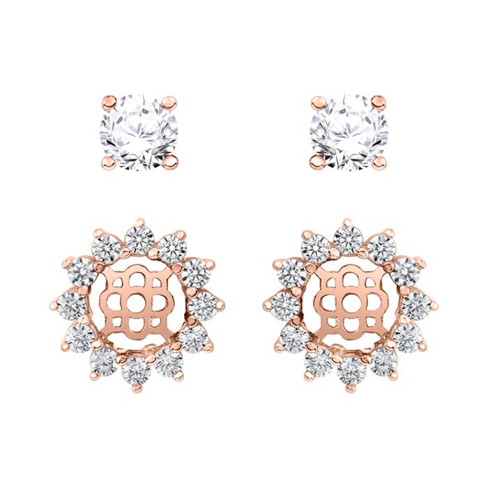 Pendientes Halo de oro rosa con diamantes