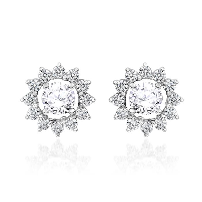 Halo diamond stud earrings in white gold or platinum