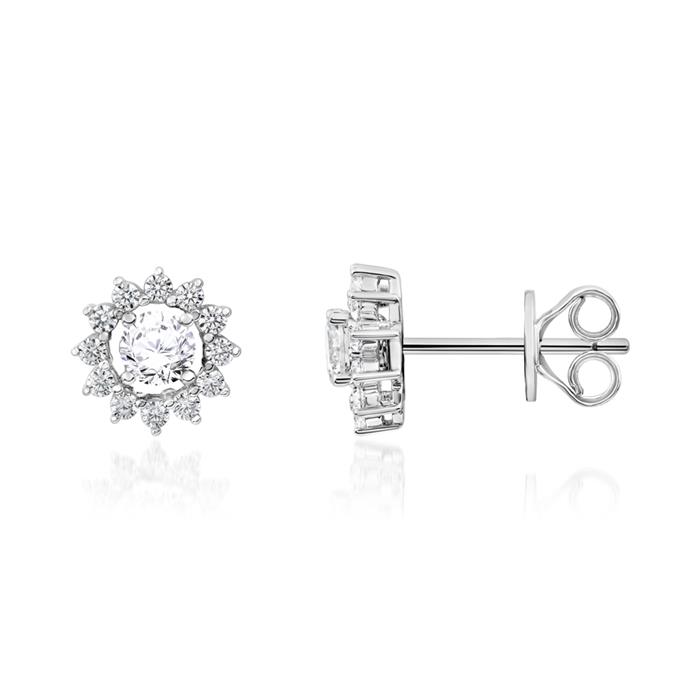 Halo diamond stud earrings in white gold or platinum