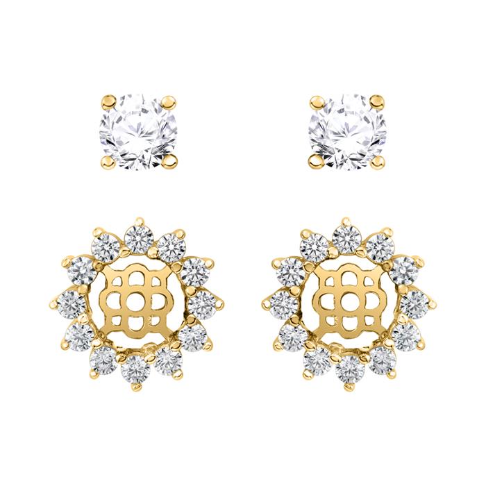 Halo stud earrings with diamonds in yellow gold