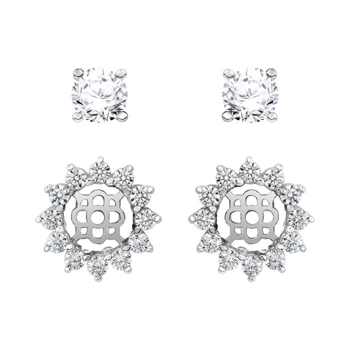 Halo diamond stud earrings in white gold or platinum