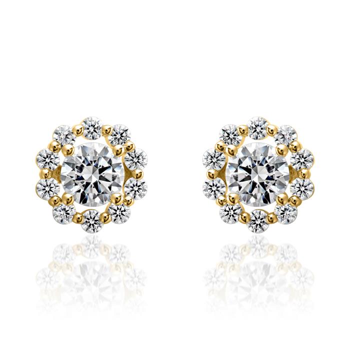 Halo diamond stud earrings for ladies in yellow gold