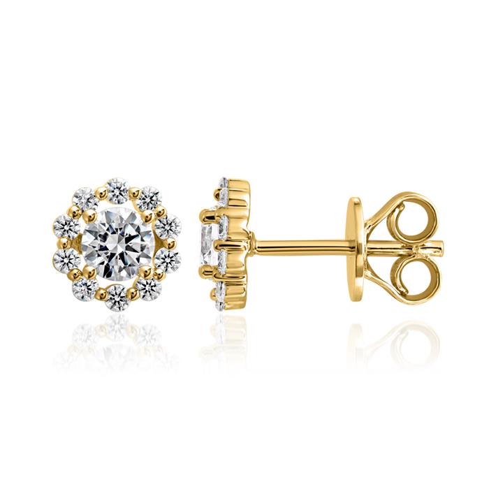 Halo diamond stud earrings for ladies in yellow gold