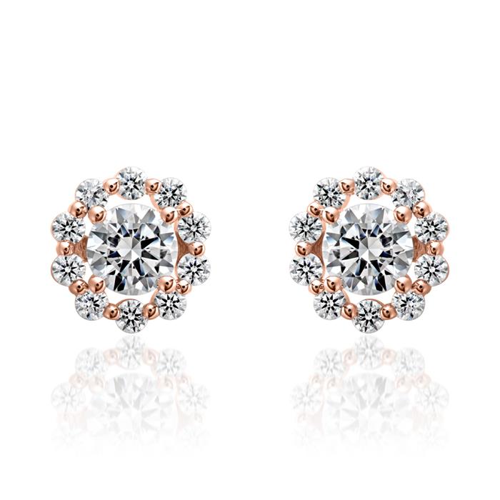 Halo stud earrings with diamonds in rose gold