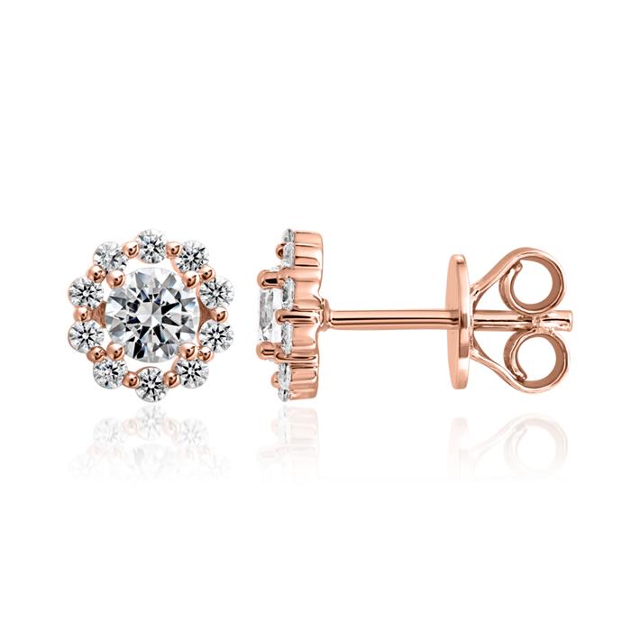 Halo stud earrings with diamonds in rose gold