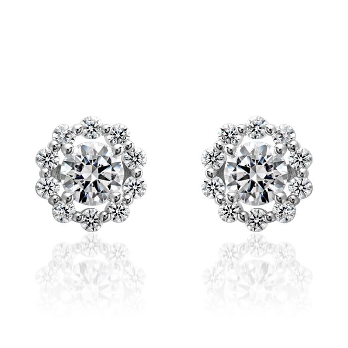 Halo stud earrings in white gold or platinum with diamonds