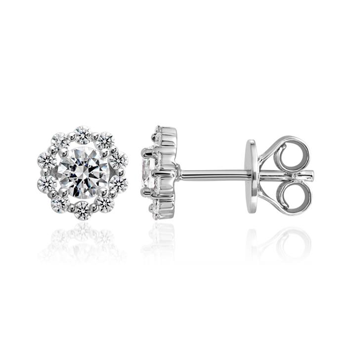 Halo stud earrings in white gold or platinum with diamonds