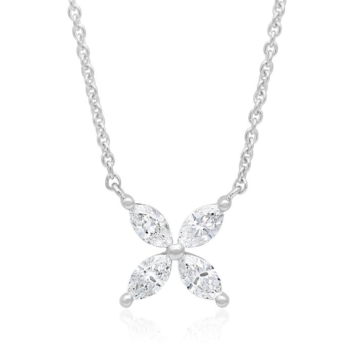 14K white gold necklace flower with diamonds