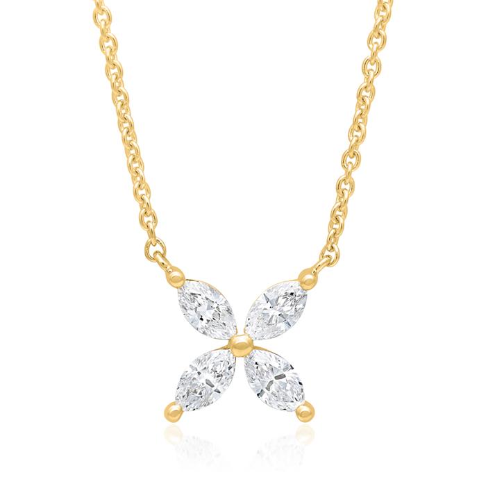 Ladies necklace flower in 14K gold with diamonds