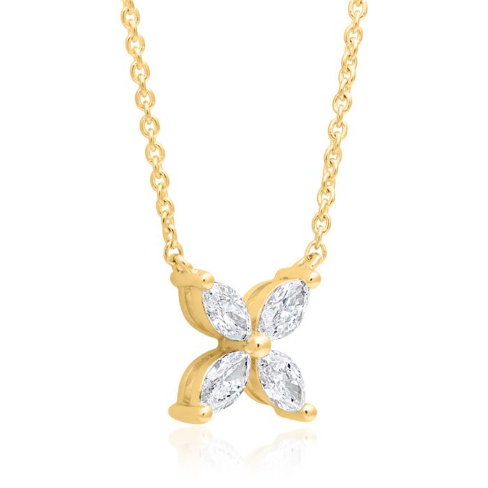 Ladies necklace flower in 14K gold with diamonds